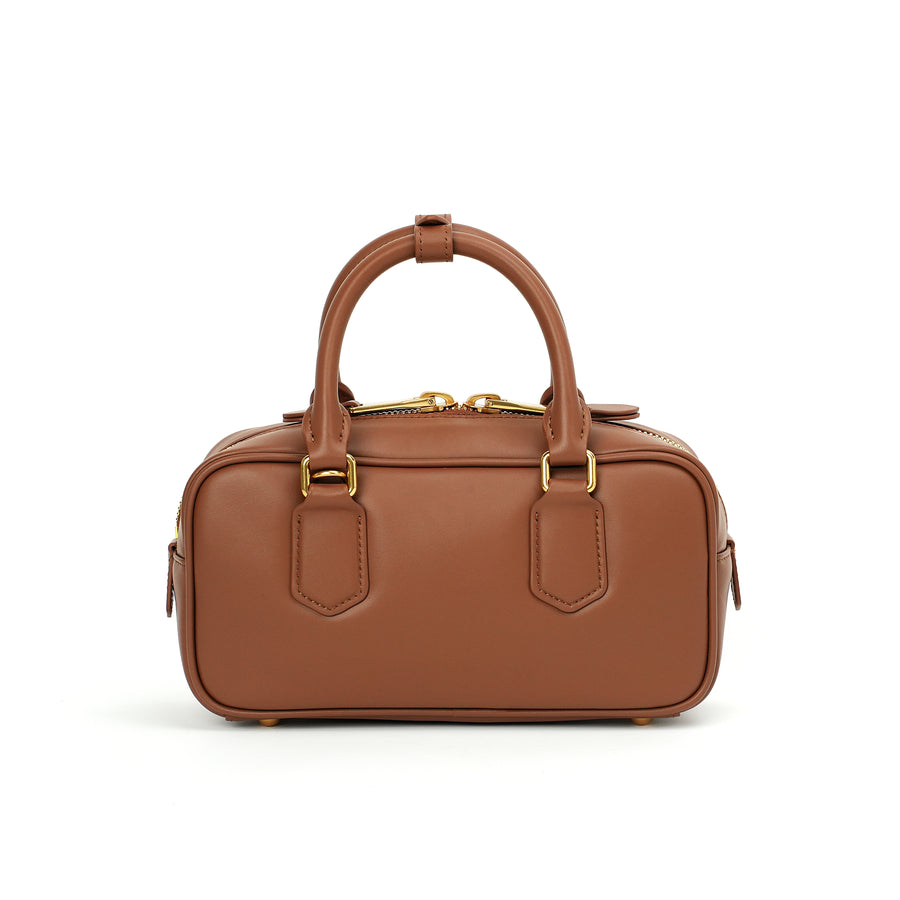 Brown mini top-handle Boston handbag OEM development reference on white background OEM wholesale development reference