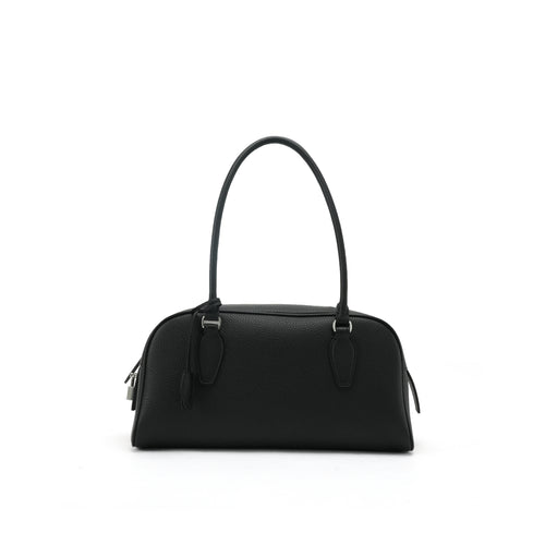 Black pebbled leather Boston shoulder bag front view for OEM buyers