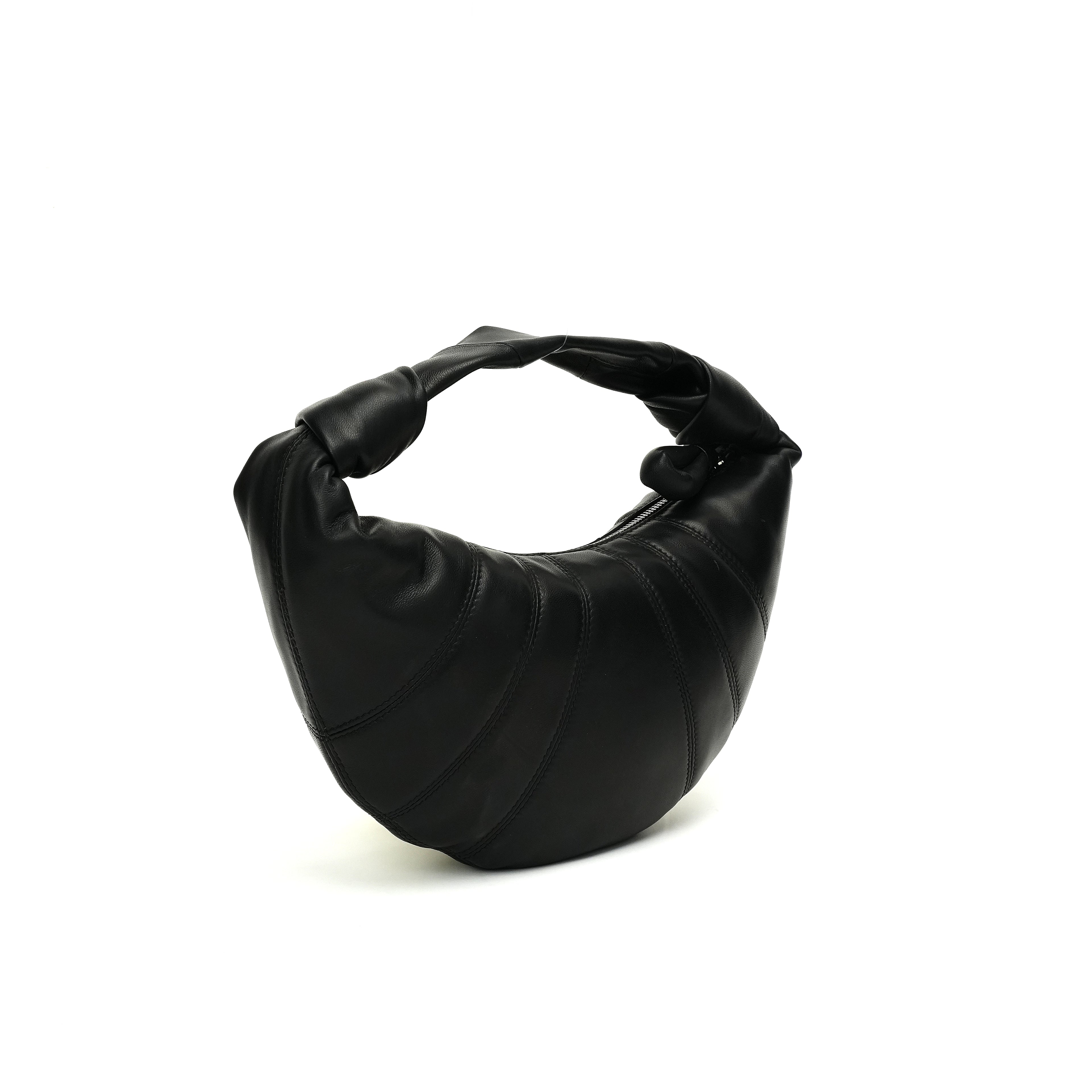 Black knot-handle hobo handbag OEM development reference on white background