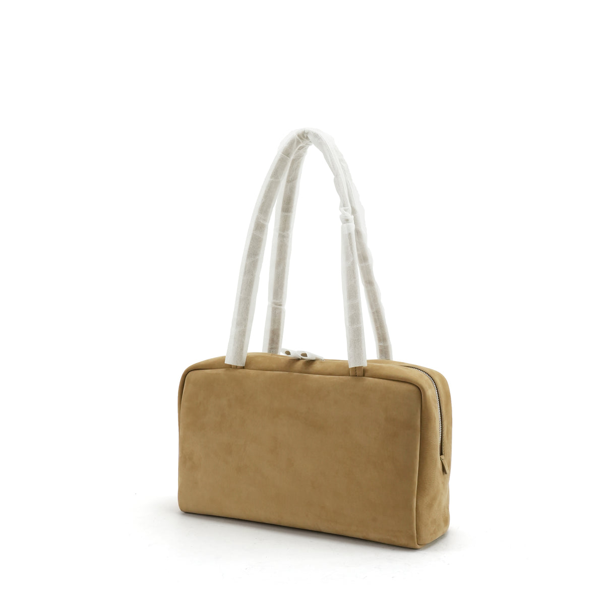 Tan east-west bowling tote three-quarter view with protected handles OEM wholesale product detail