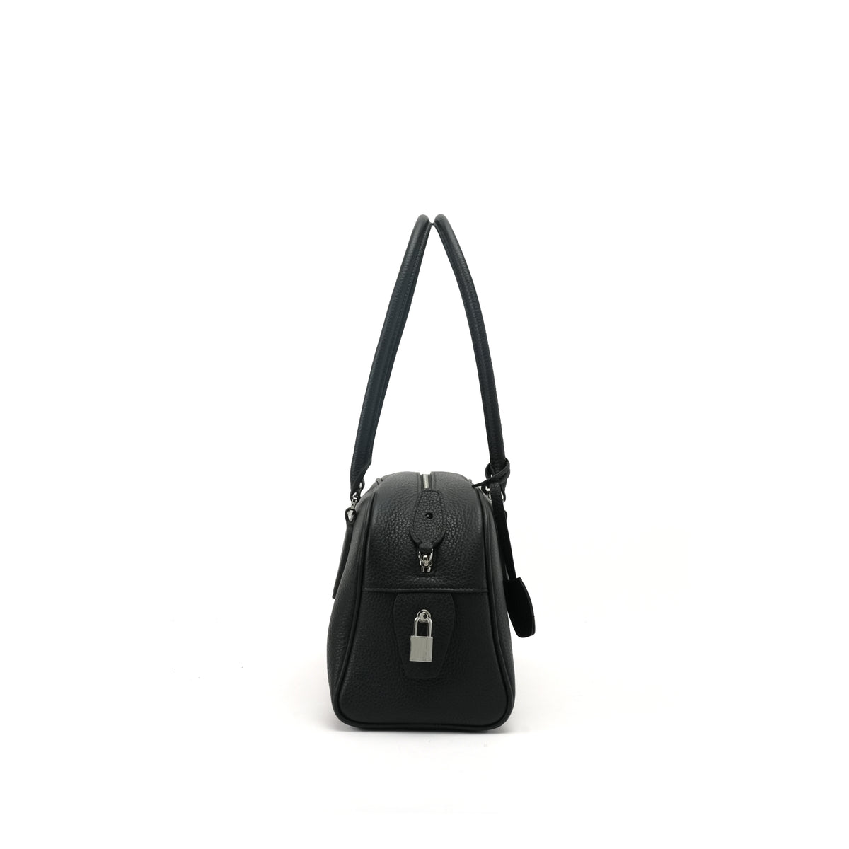 Black pebbled leather Boston shoulder bag side profile OEM wholesale product detail