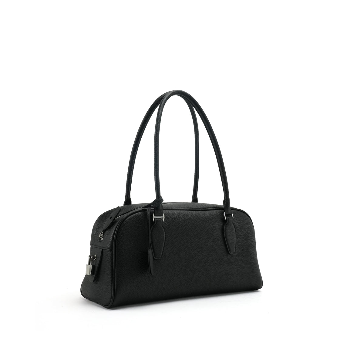 Black pebbled leather Boston shoulder bag three-quarter view OEM wholesale product detail