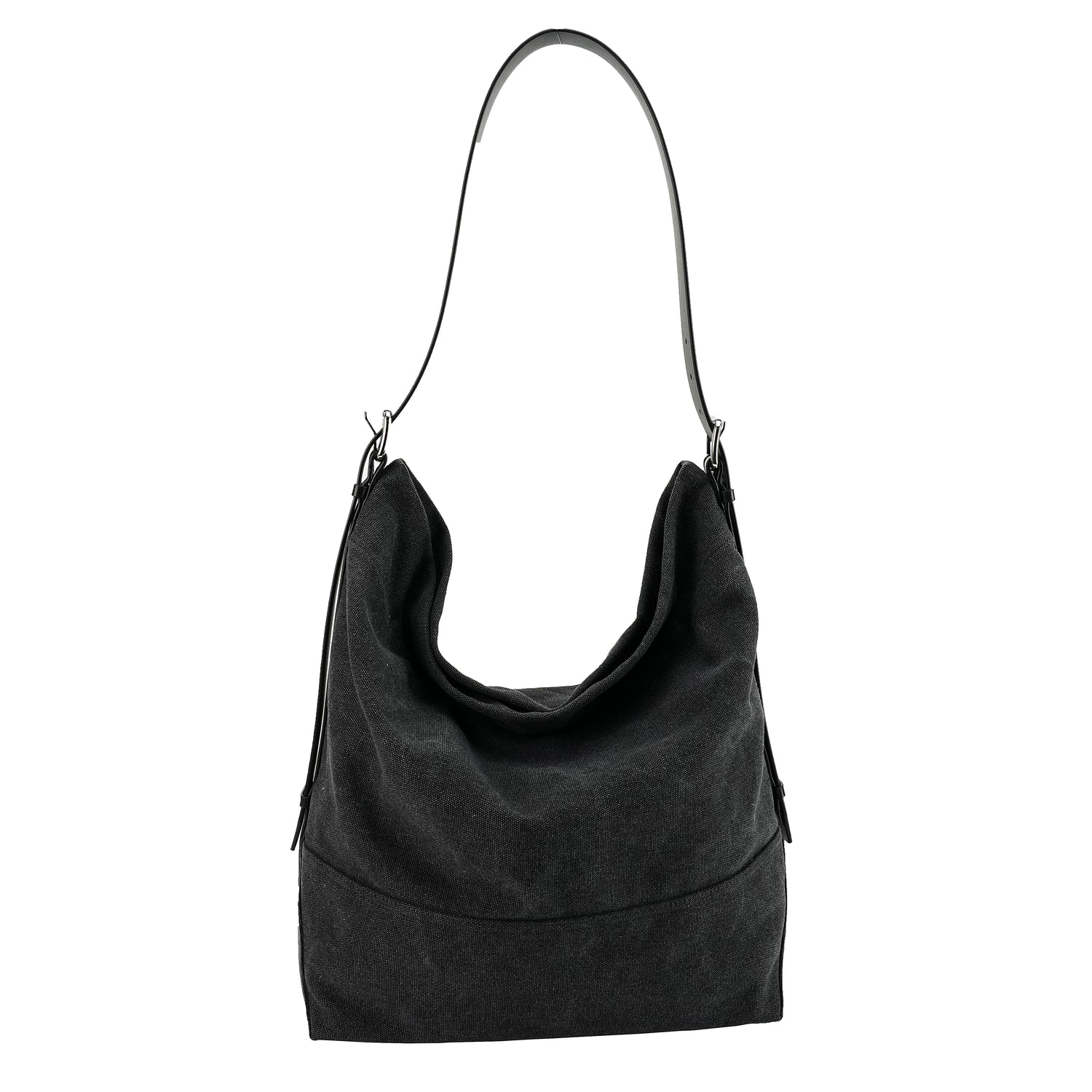 Black washed canvas hobo bag front view OEM wholesale product detail