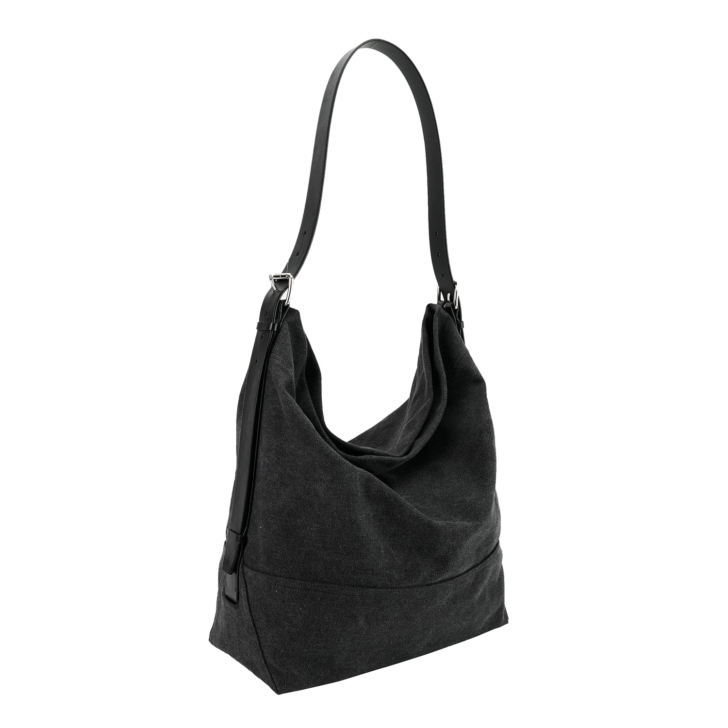 Black washed canvas hobo bag three-quarter view OEM wholesale product detail