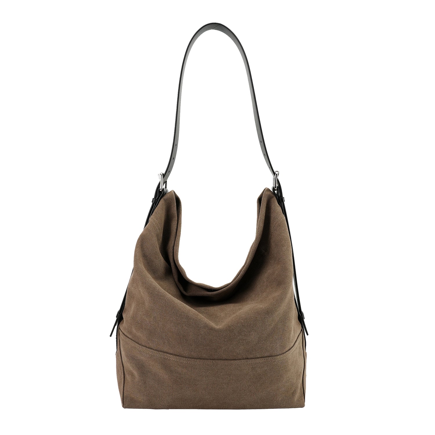 Taupe washed canvas hobo bag front view OEM wholesale product detail