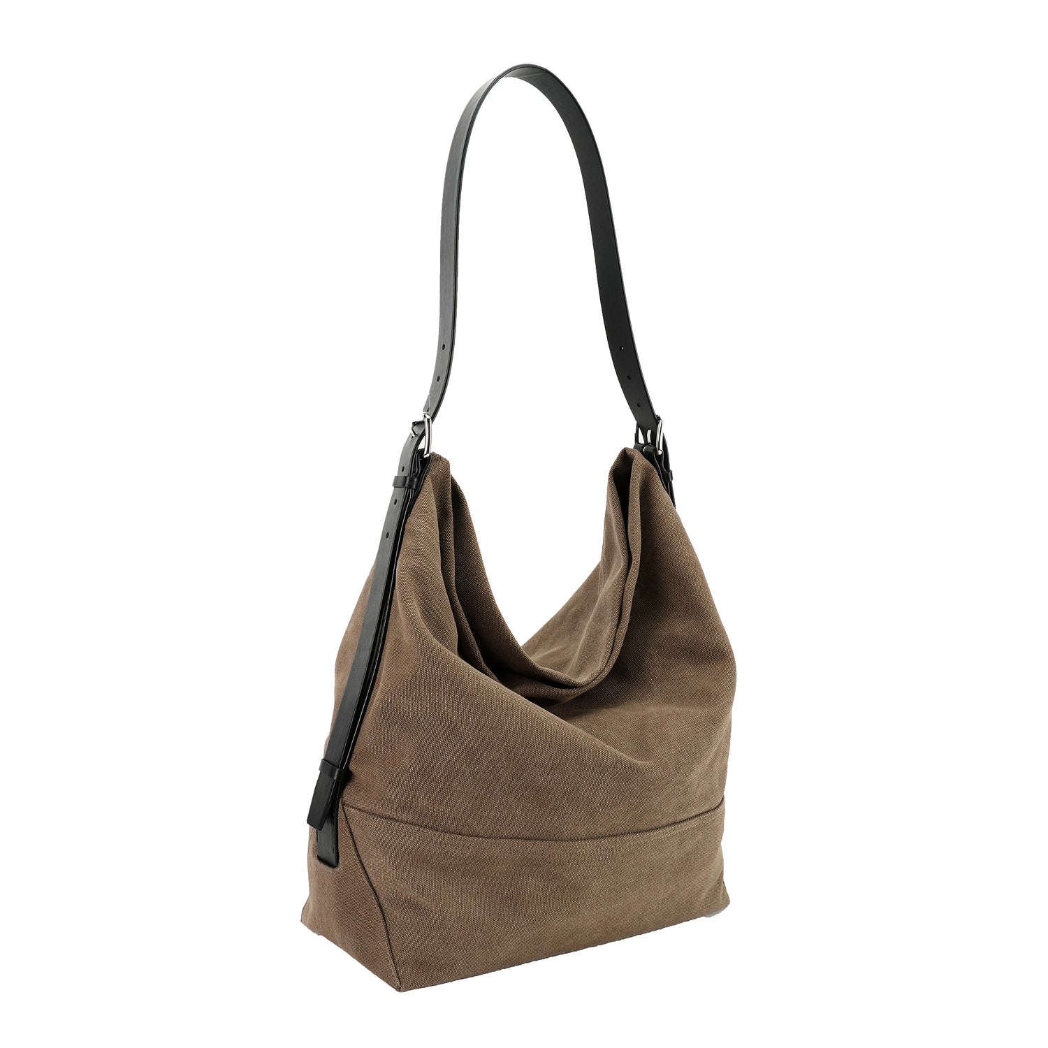 Taupe washed canvas hobo bag three-quarter view OEM wholesale product detail