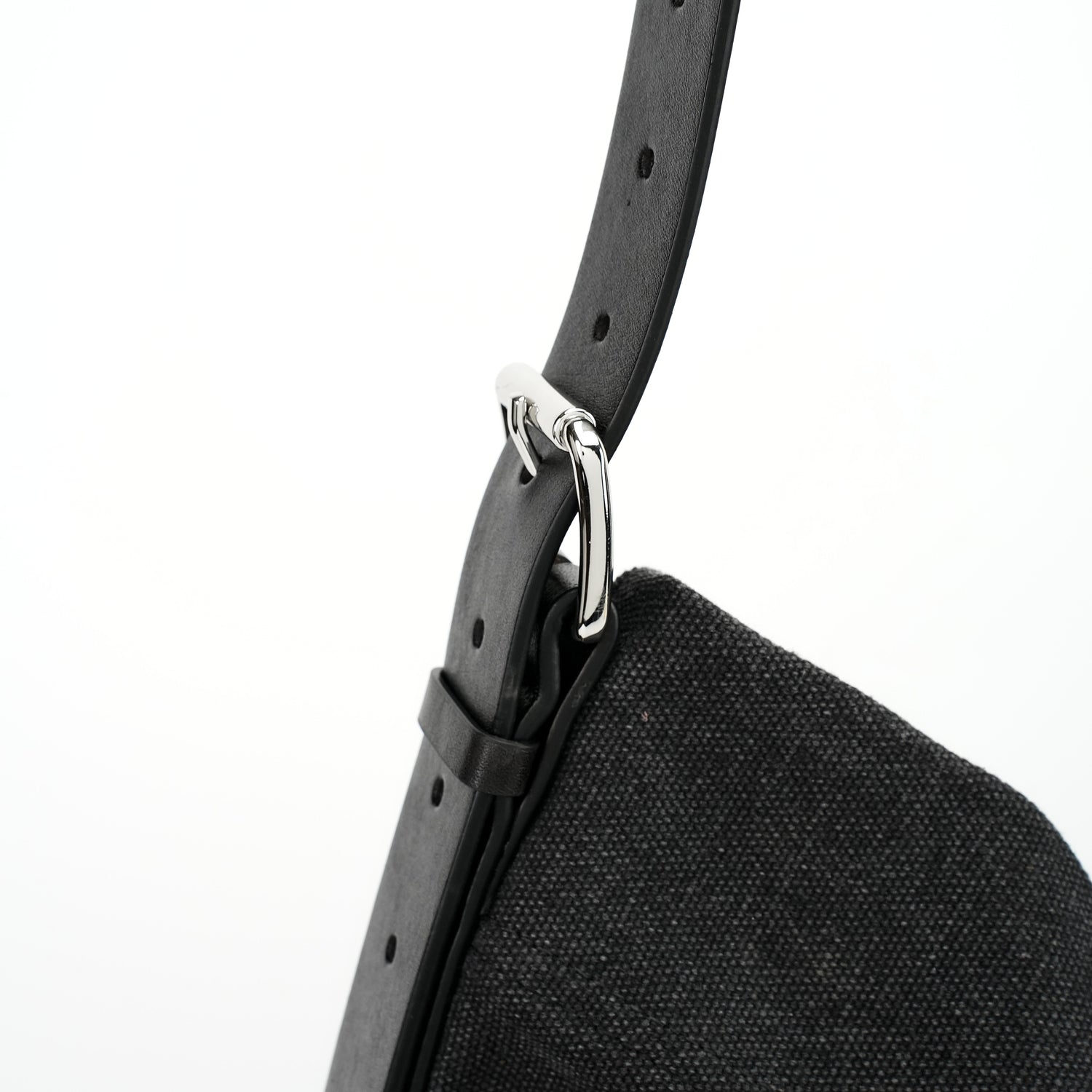 Black washed canvas hobo leather strap attachment detail OEM wholesale product detail