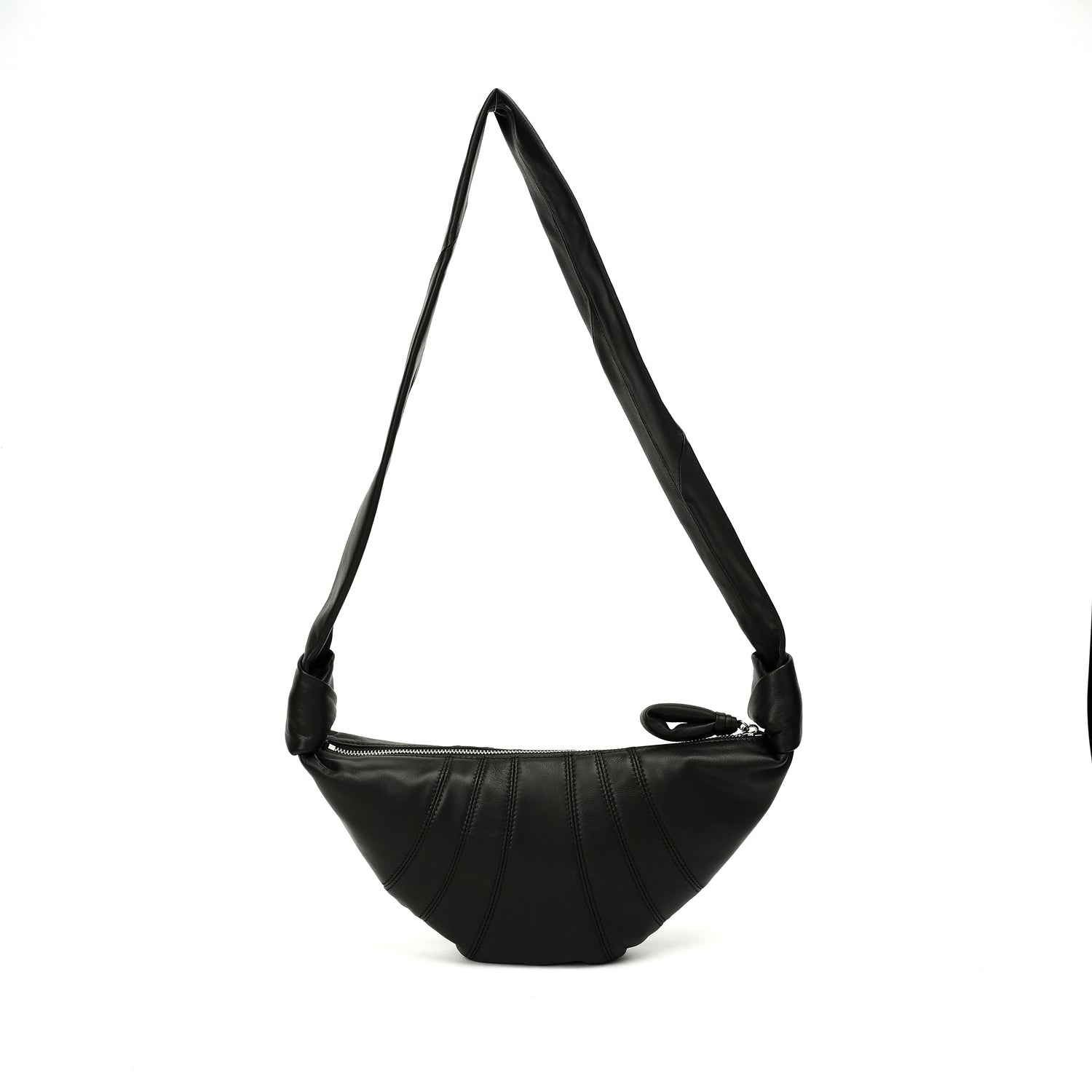Black ruched crescent shoulder bag front view OEM wholesale product detail