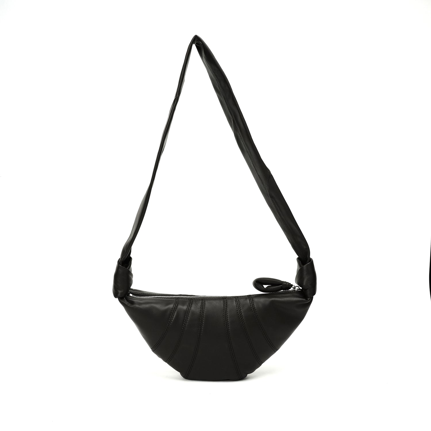 Black ruched crescent shoulder bag alternate front view OEM wholesale product detail