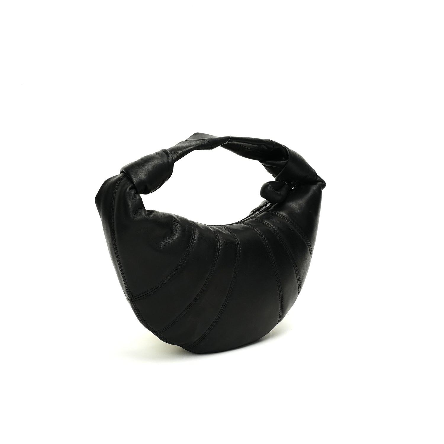 Black knot-handle hobo bag front view OEM wholesale product detail