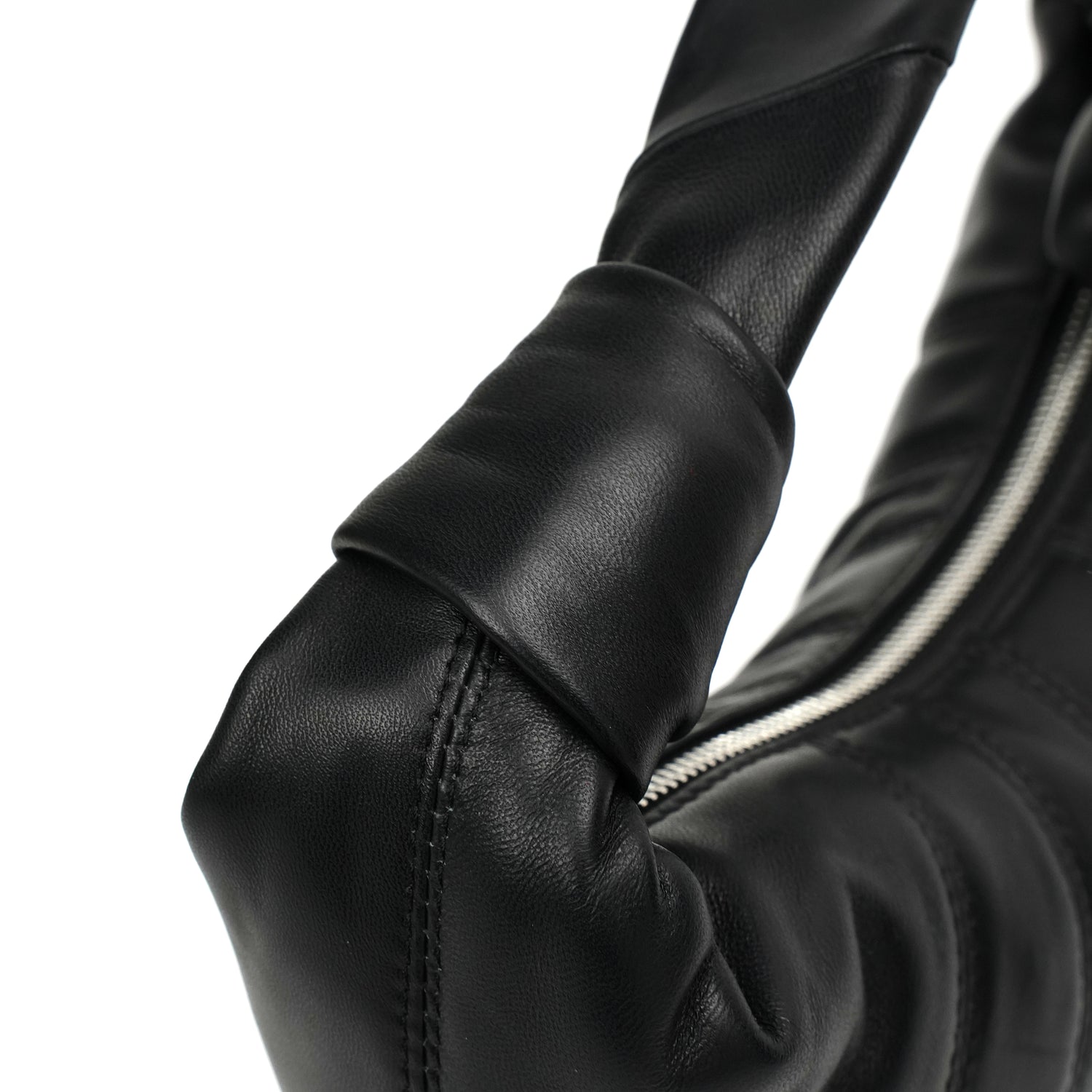 Black knot-handle hobo seam and handle attachment detail OEM wholesale product detail