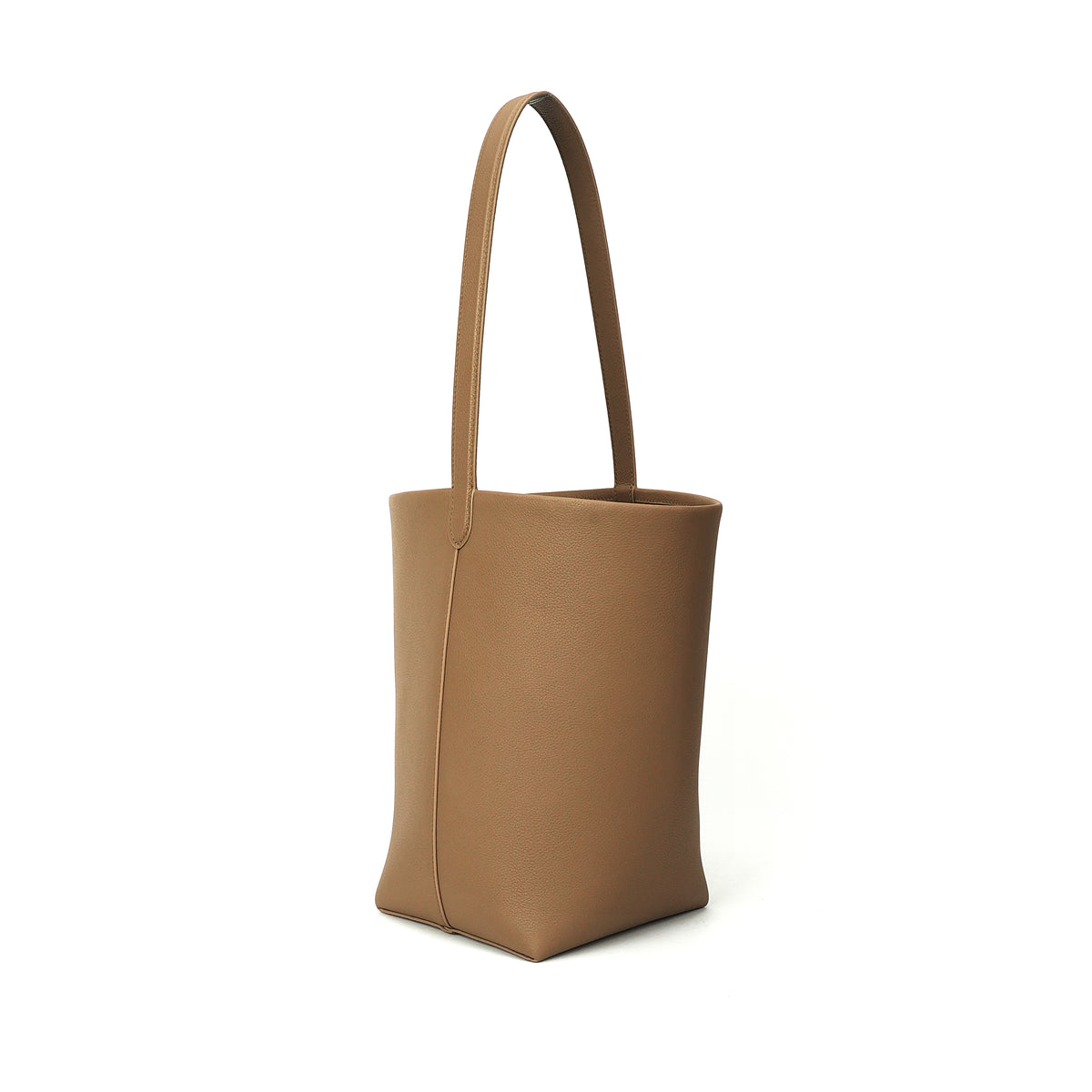 Tan vertical bucket tote three-quarter view OEM wholesale product detail