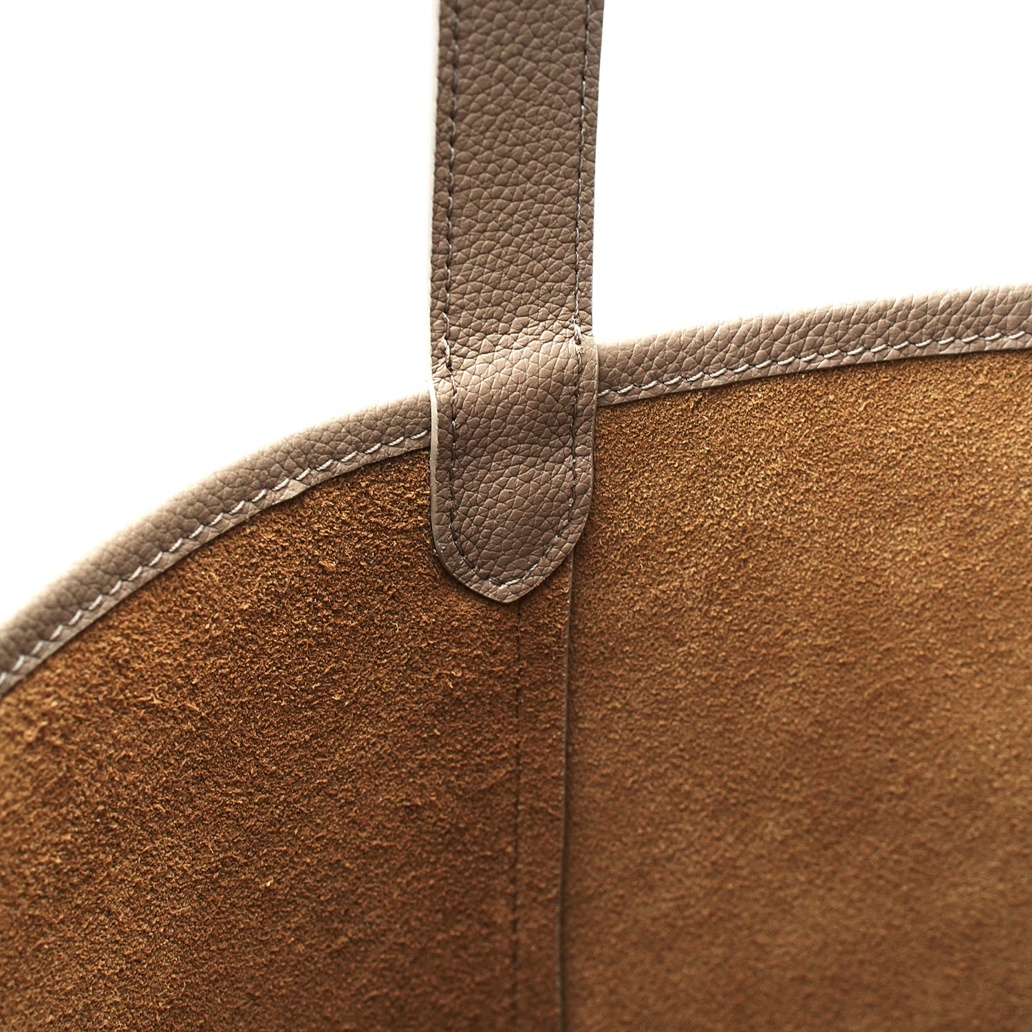 Vertical bucket tote interior suede surface and handle stitching detail OEM wholesale product detail