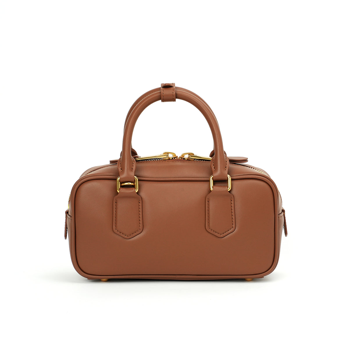 Brown mini top-handle Boston bag front view OEM wholesale product detail