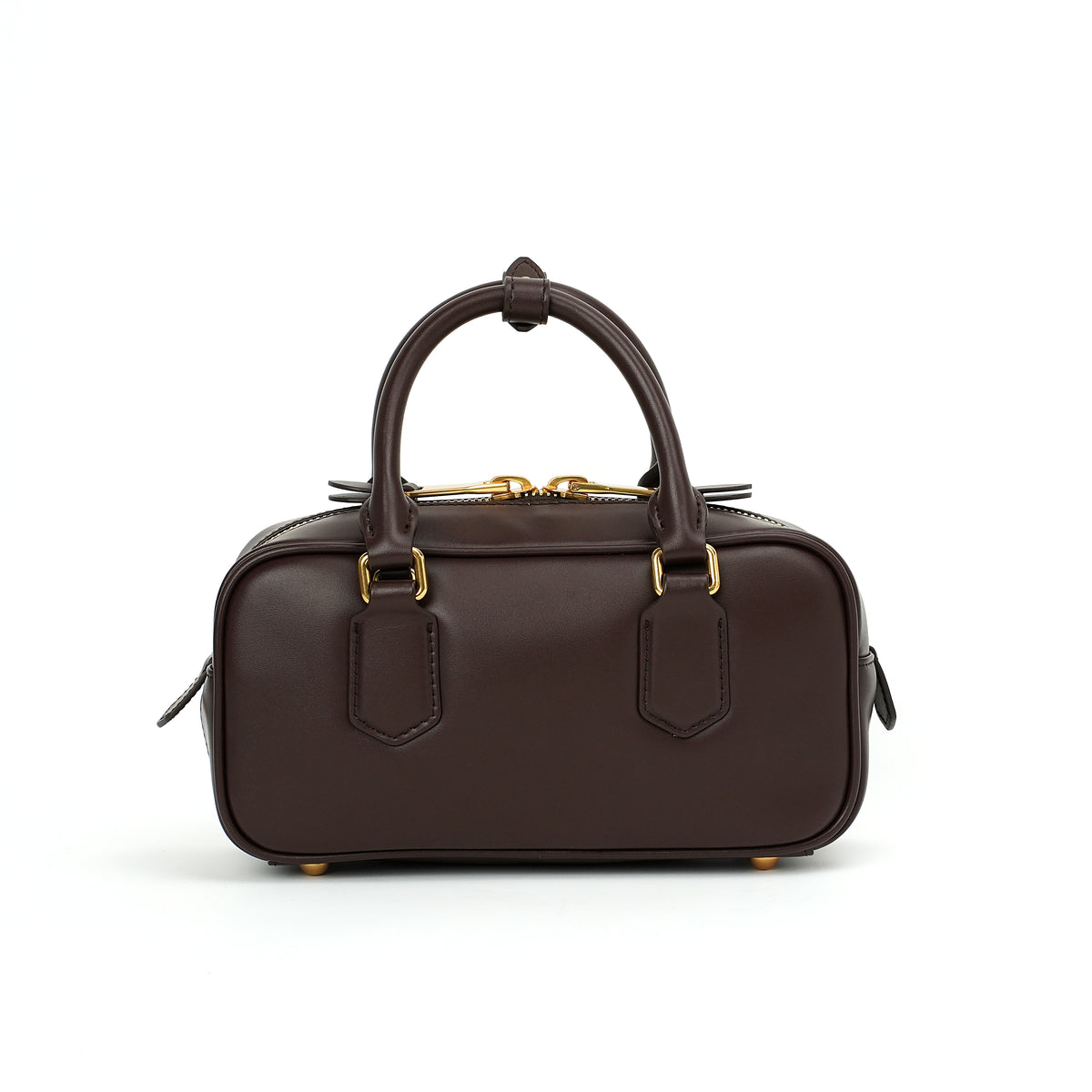 Dark brown mini top-handle Boston bag front view OEM wholesale product detail