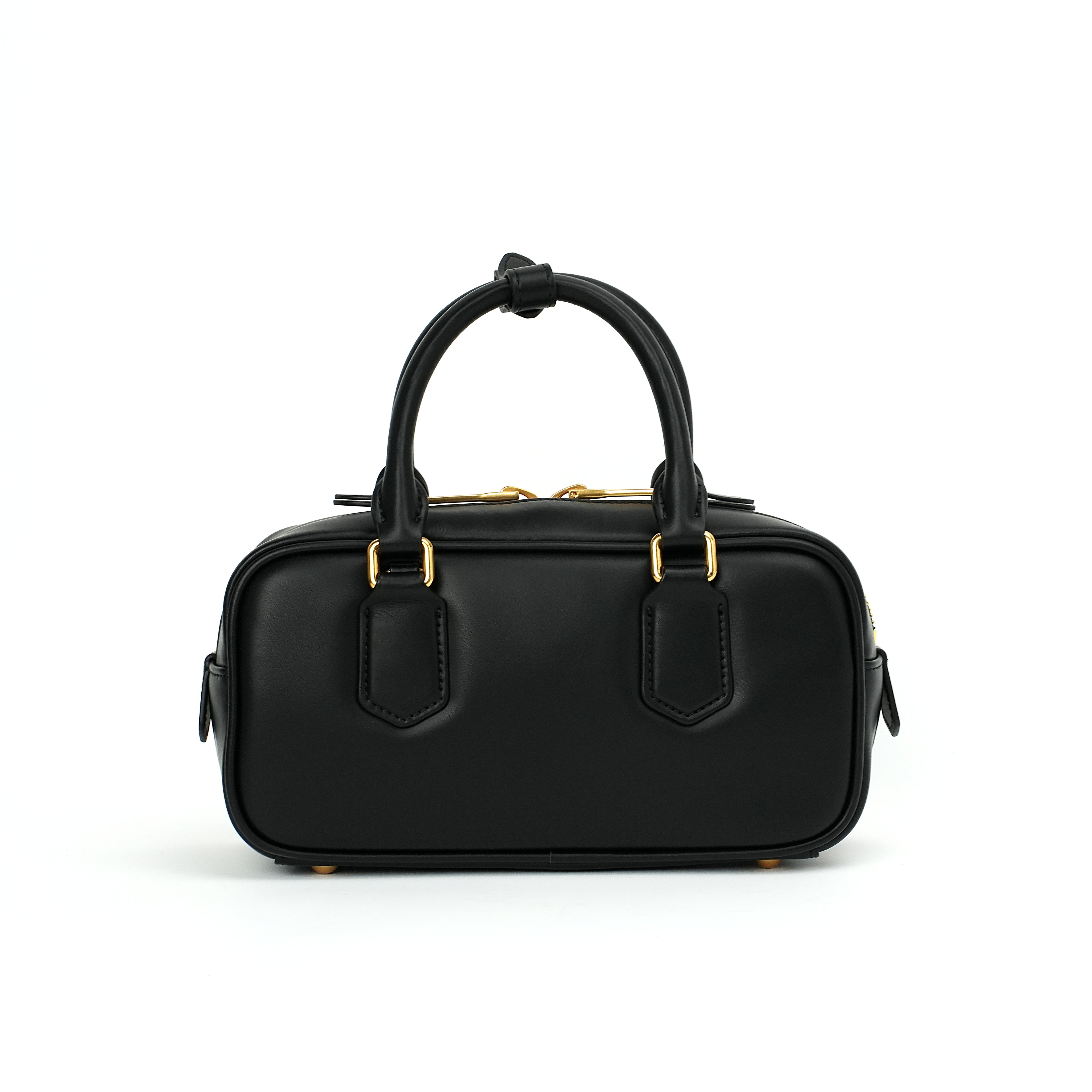 Black mini top-handle Boston bag front view