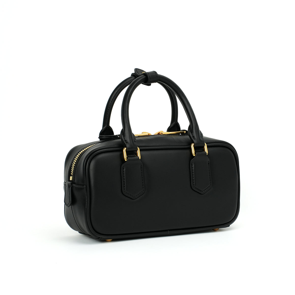 Black mini top-handle Boston bag three-quarter view