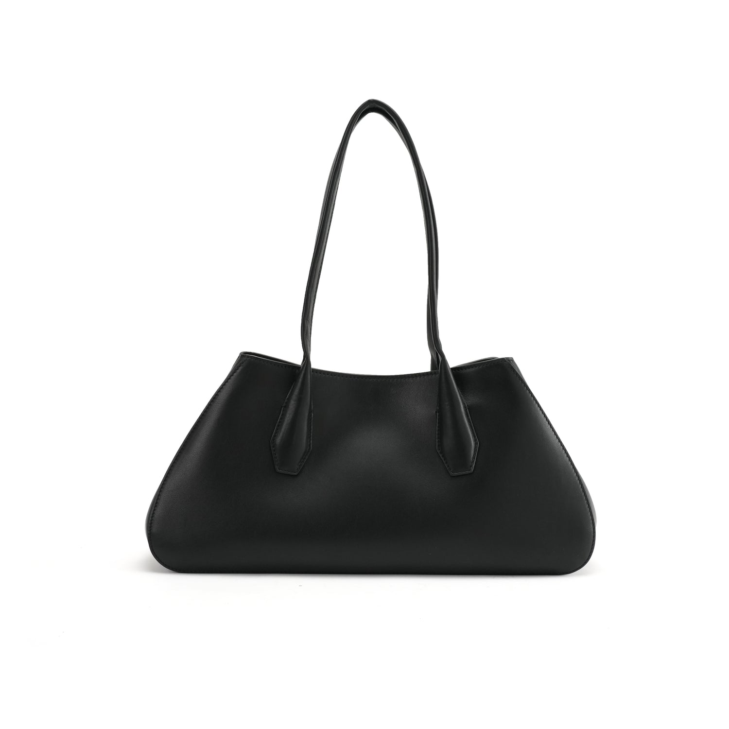 Black soft east-west leather tote front view OEM wholesale product detail