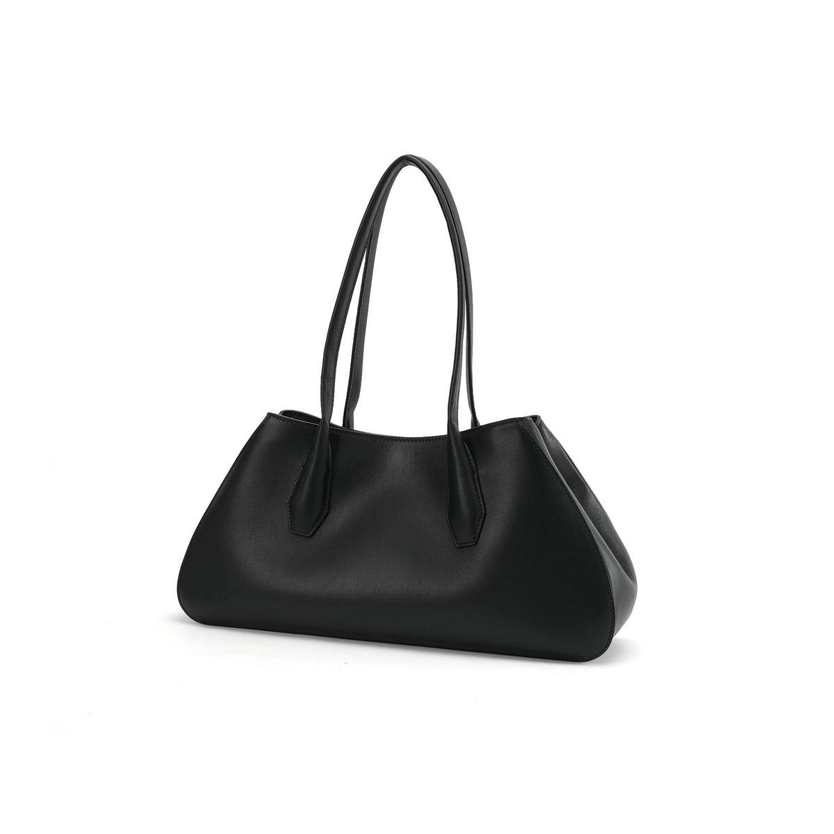 Black soft east-west leather tote three-quarter view OEM wholesale product detail