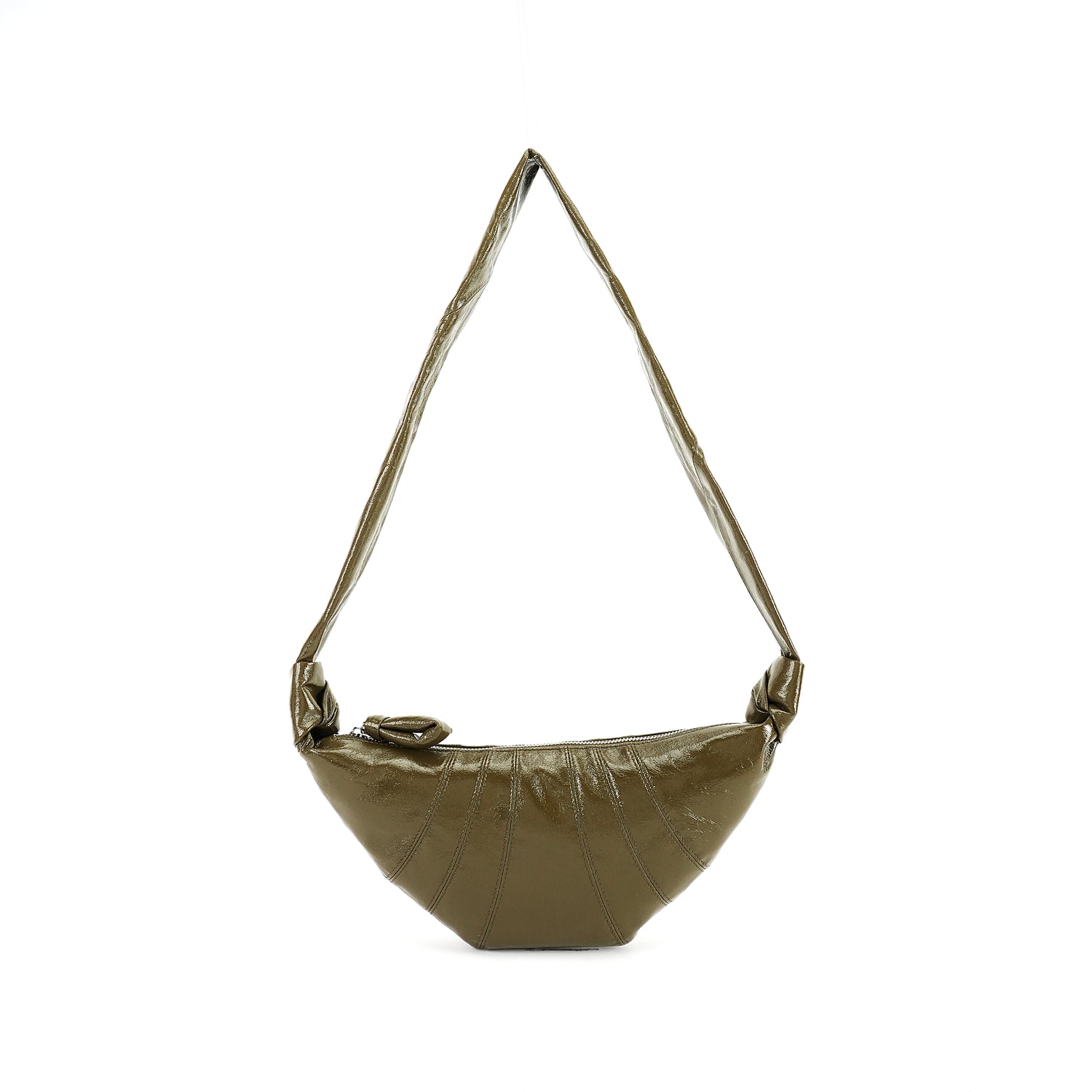 Olive ruched crescent shoulder bag OEM development reference on white background OEM wholesale product detail