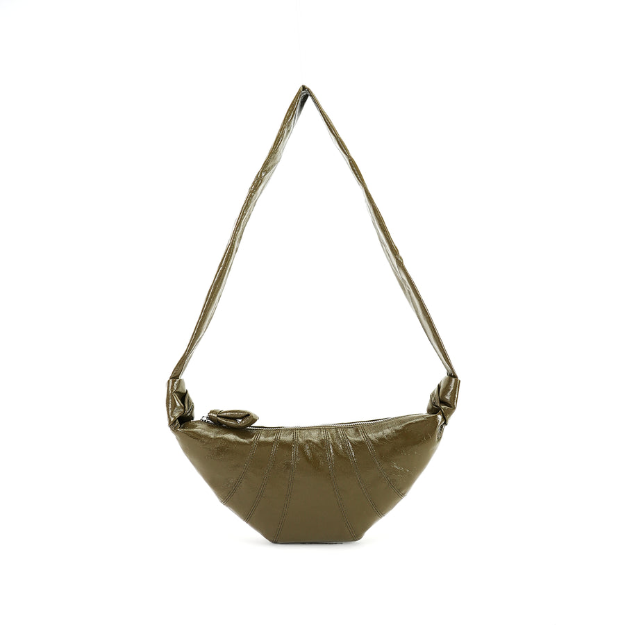 Olive ruched crescent shoulder bag OEM development reference on white background OEM wholesale development reference