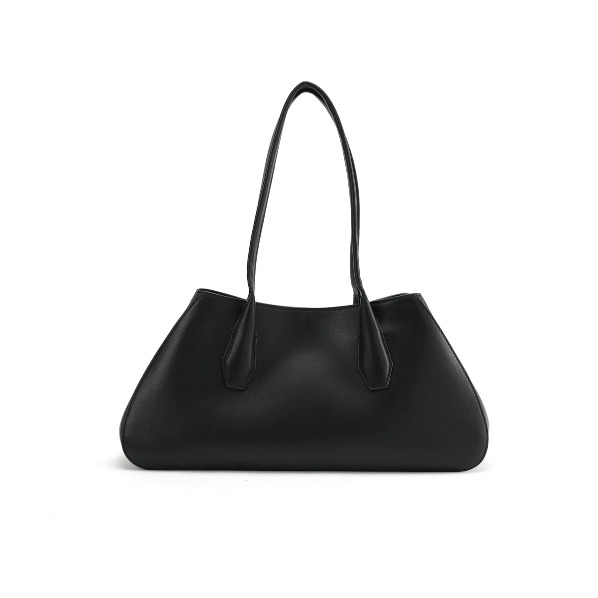 Black soft east-west leather tote OEM development reference on white background OEM wholesale product detail