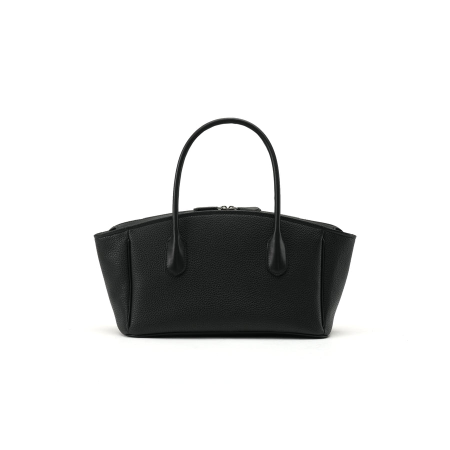 Black winged east-west leather tote OEM development reference on white background OEM wholesale development reference
